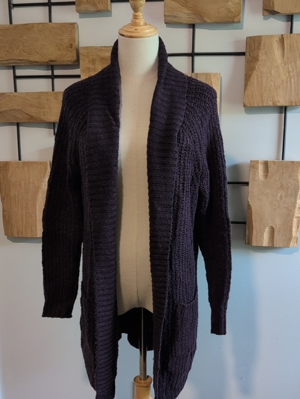 Sonoma Purple Open-Front Shaw Collar Cardigan